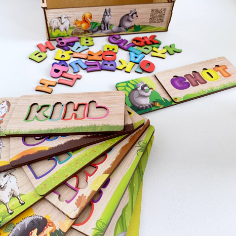 Набір дерев'яниих пазлів - вкладок "Абетка тварини" 8 тваринок PuzzleOk