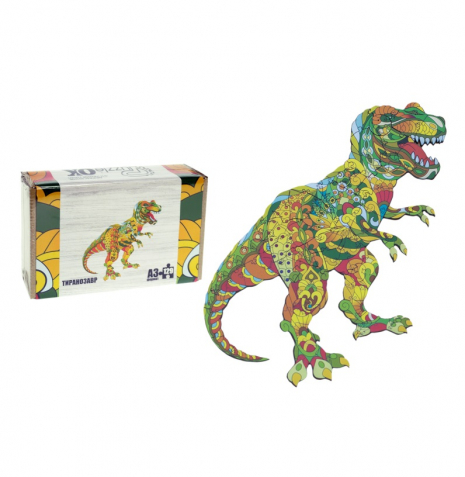 Фігурний дерев'яний пазл "Тиранозавр", розмір А3, PuzzleOK