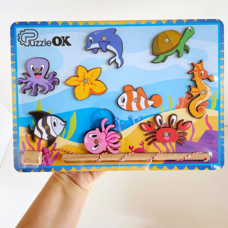 Дерев'яна іграшка "Риболовля" на магніті 9 елементів,  А4 PuzA4-90274 PuzzleOk