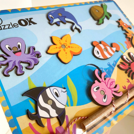 Дерев'яна іграшка "Риболовля" на магніті 9 елементів,  А4 PuzA4-90274 PuzzleOk