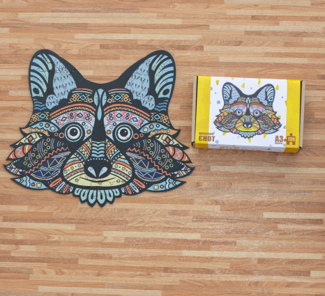 Фігурний дерев'яний пазл "Веселий Єнот", розмір А3, PuzzleOK