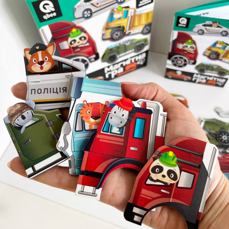 Магнитная игра "Транспорт" QB600-002, 48 магнитов, 2 основа-машинки р. 18*5*22,5 см qbee