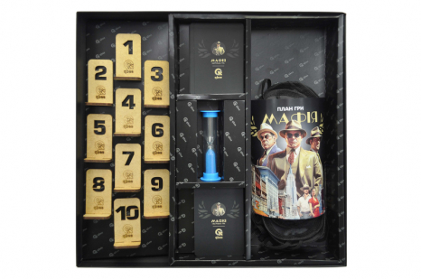 Настольная игра для компании Мафия Делюкс с песочными часами, повязками для глаз, номерками qbee