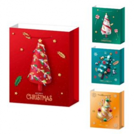 Пакет новорічний паперовий M "Merry Christmas 3D" 26*32*10см., R97038-M
