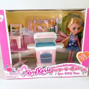 Лялька шарнірна з аксесуарами (плита / гріль, продукти)