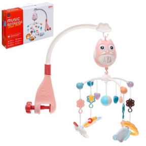 Детский мобиль карусель на кроватку с подвесками Розовый (погремушка, прорезыватели.) RT668-13