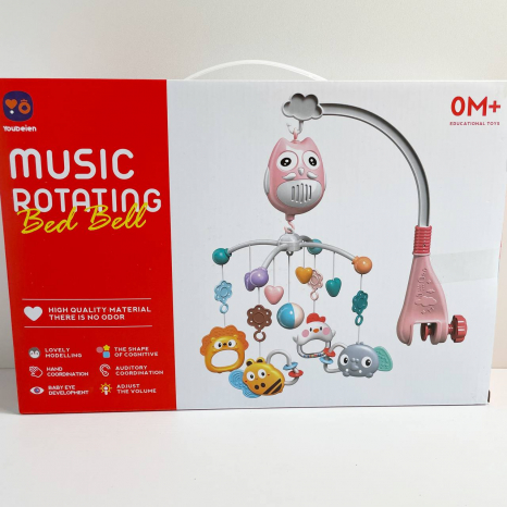 Детский мобиль карусель на кроватку с подвесками Розовый (погремушка, прорезыватели.) RT668-13