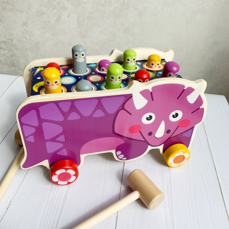 Дерев'яна стукалка - каталка Динозавр