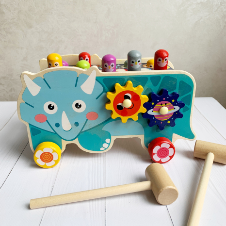 Дерев'яна стукалка - каталка Динозавр