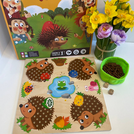 Дитяча настільна гра - сортер Їжачок (гральний кубик, дерев'яні голки)