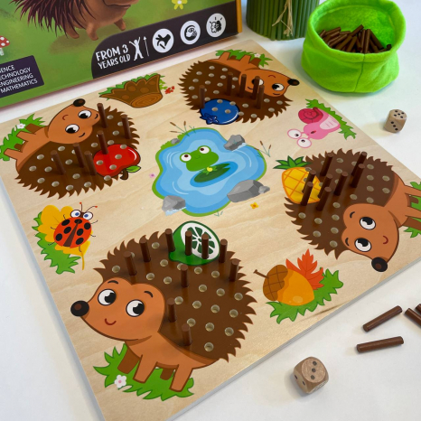 Дитяча настільна гра - сортер Їжачок (гральний кубик, дерев'яні голки)