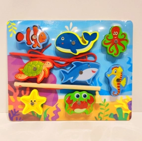 Дерев'яна рамка вкладка, магнітна риболовля, шнурівка Морські мешканці