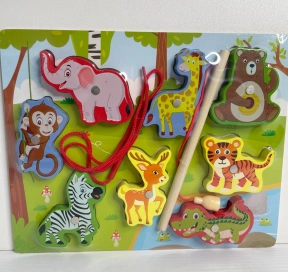 Дерев'яна рамка вкладка, магнітна риболовля, шнурівка Африканські тварини