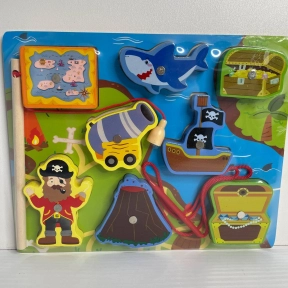 Деревянная рамка вкладыш, магнитная рыбалка, шнуровка Пираты