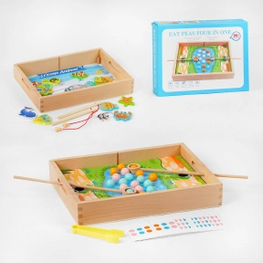Деревянная логическая игра 2 в 1: магнитная рыбалка и сортер с пинцетом и картами С 57642