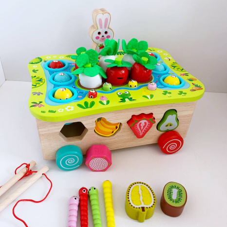 Дитяча іграшка - каталка 3 в 1: сортер, магнітна риболовля, міні - город