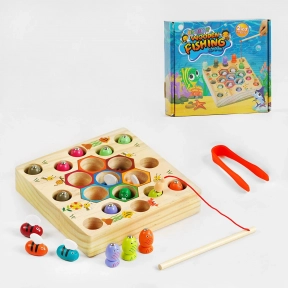 Дитяча гра 2 в 1: магнітна риболовля із вудочками і  сортер бджілки із пінцетом