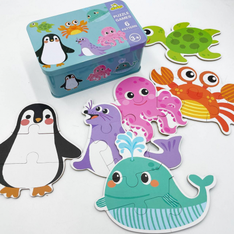 Пазли для малюків 6 в 1 Морські мешканці в металевій коробці С 58637