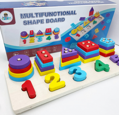 Дерев'яна іграшка Геометричний сортер 5 фігур з цифрами (геометрик)