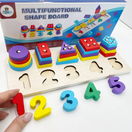 Дерев'яна іграшка Геометричний сортер 5 фігур з цифрами (геометрик)