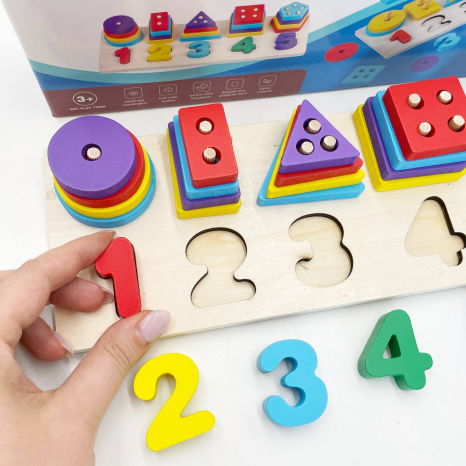 Дерев'яна іграшка Геометричний сортер 5 фігур з цифрами (геометрик)
