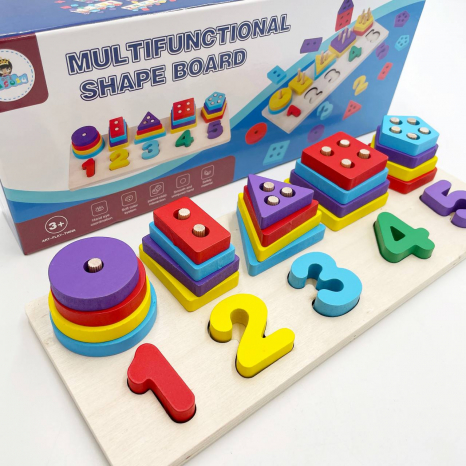 Дерев'яна іграшка Геометричний сортер 5 фігур з цифрами (геометрик)