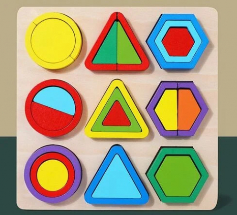 Дерев'яна рамка Половинки, пазл, головоломка, рамка - вкладиш Геометричні фігури та дроби