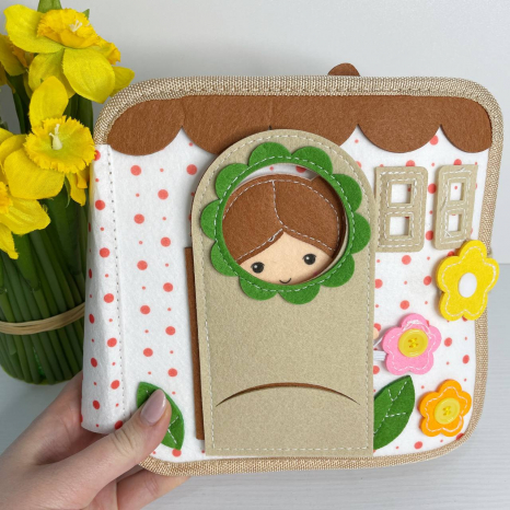 М'яка книжка-бізіборд 10 сторінок, фетрова лялечка, липучки, застібки, гардероб із одягом, ванна кімната,кухня, С 75319
