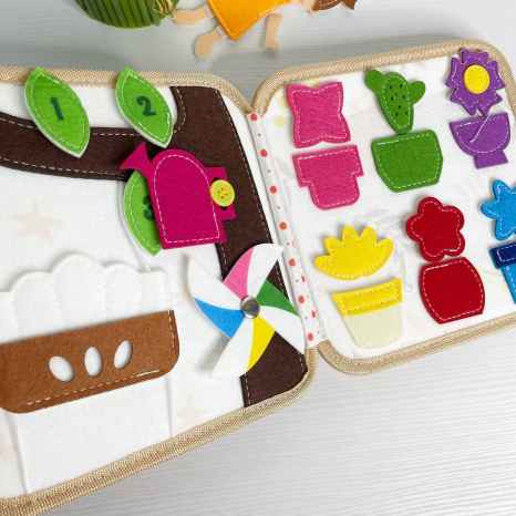 М'яка книжка-бізіборд 10 сторінок, фетрова лялечка, липучки, застібки, гардероб із одягом, ванна кімната,кухня, С 75319