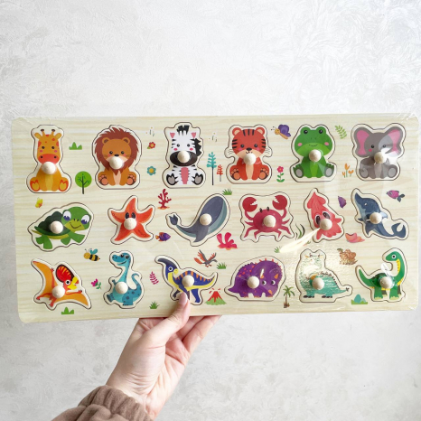 Дерев'яна рамка - вкладка великого формату з ручками Тварини, морські та діно