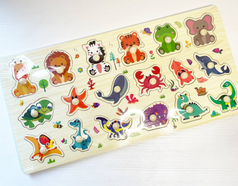 Дерев'яна рамка - вкладка великого формату з ручками Тварини, морські та діно