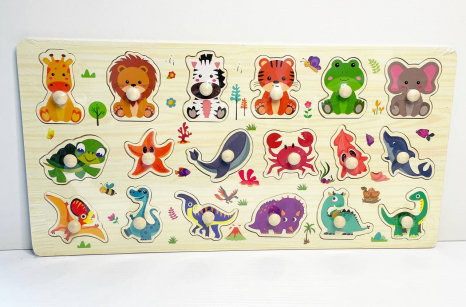 Дерев'яна рамка - вкладка великого формату з ручками Тварини, морські та діно