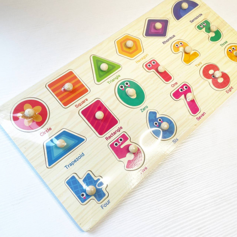 Деревянная рамка – вкладка большого формата с ручками Цифры и геометрические фигуры, C 75534