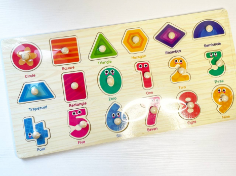 Деревянная рамка – вкладка большого формата с ручками Цифры и геометрические фигуры, C 75534