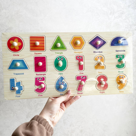 Деревянная рамка – вкладка большого формата с ручками Цифры и геометрические фигуры, C 75534