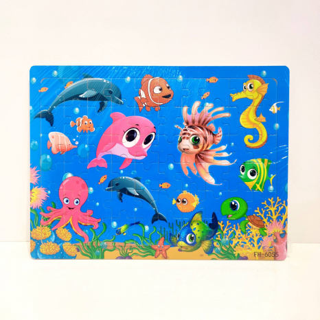 Дерев'яний пазл у рамці, 60 деталей Морські мешканці