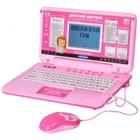 Інтерактивний дитячий ноутбук SK 7443 навчальний (алфавіт,матем.вправи,логіка),муз.,11 ігор, рожевий колір