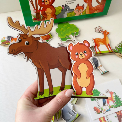 Деревяна гра В Лісі на розвиток просторового мислення з фігурками та картками завданнями SP