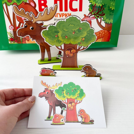 Деревяна гра В Лісі на розвиток просторового мислення з фігурками та картками завданнями SP