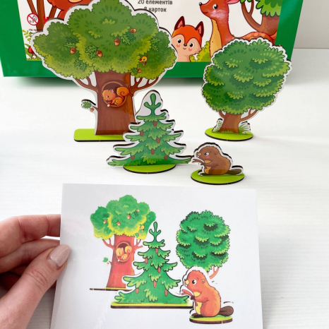 Деревяна гра В Лісі на розвиток просторового мислення з фігурками та картками завданнями SP