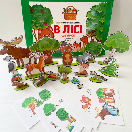 Деревяна гра В Лісі на розвиток просторового мислення з фігурками та картками завданнями SP