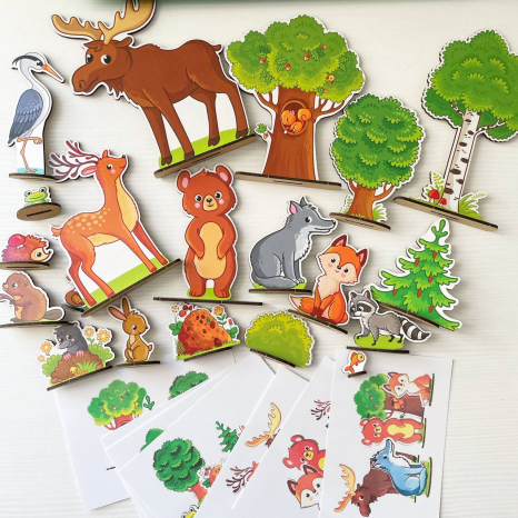 Деревяна гра В Лісі на розвиток просторового мислення з фігурками та картками завданнями SP