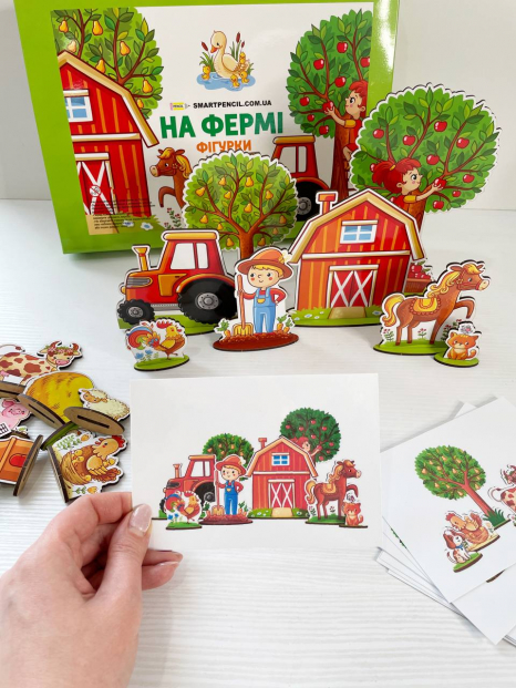 Дерев'яна гра На фермі на розвиток просторового мислення з фігурками та картками завданнями SP