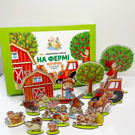 Дерев'яна гра На фермі на розвиток просторового мислення з фігурками та картками завданнями SP