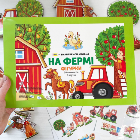 Дерев'яна гра На фермі на розвиток просторового мислення з фігурками та картками завданнями SP
