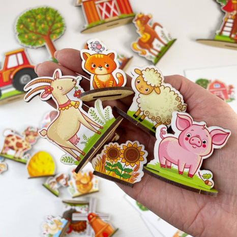 Дерев'яна гра На фермі на розвиток просторового мислення з фігурками та картками завданнями SP