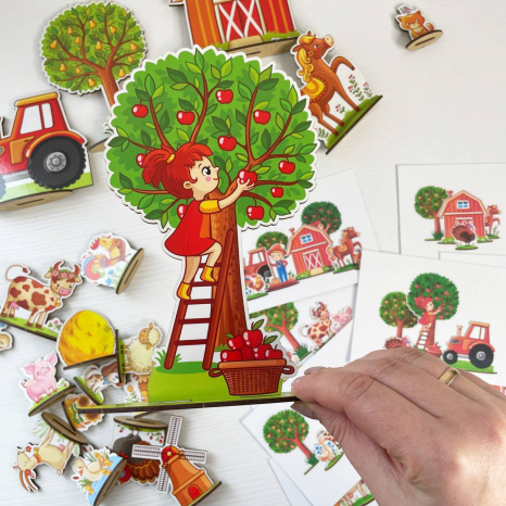 Дерев'яна гра На фермі на розвиток просторового мислення з фігурками та картками завданнями SP