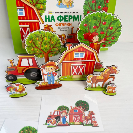 Дерев'яна гра На фермі на розвиток просторового мислення з фігурками та картками завданнями SP