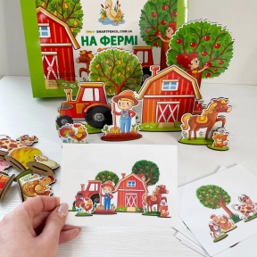 Дерев'яна гра На фермі на розвиток просторового мислення з фігурками та картками завданнями SP