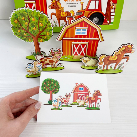 Дерев'яна гра На фермі на розвиток просторового мислення з фігурками та картками завданнями SP
